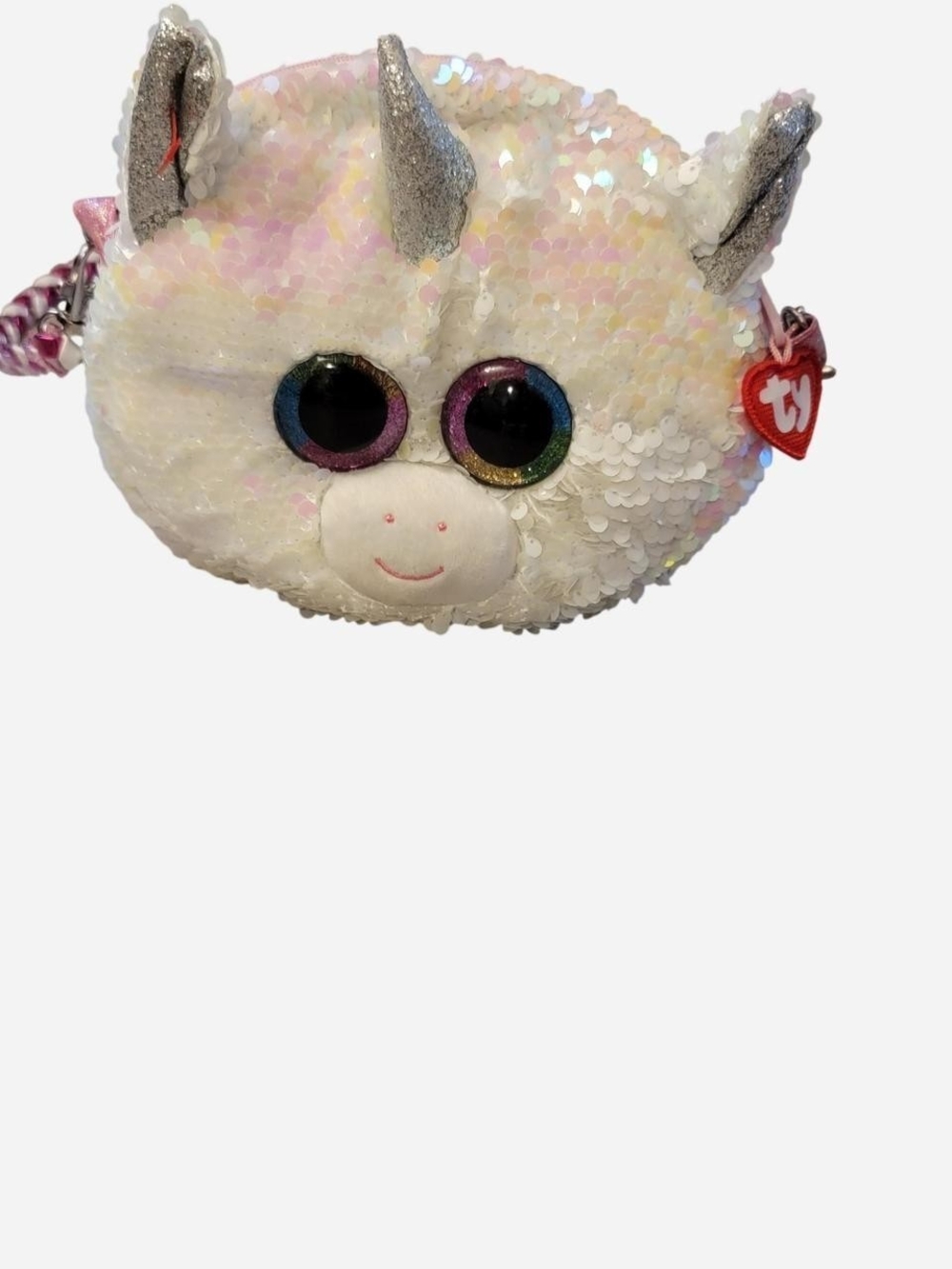 Ty Sequin Unicorn Cat Purse - White Iridescent with Silver Horns